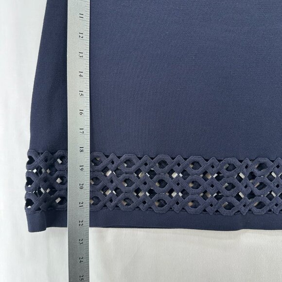 Ann Taylor Top and Skirt Set Womens LP Laser Cut Trim Stretchy Knitted Navy Blue - Picture 15 of 16